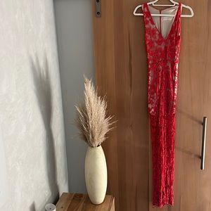 Korovilas Red Crochet Dress with short nude lining - Size Small